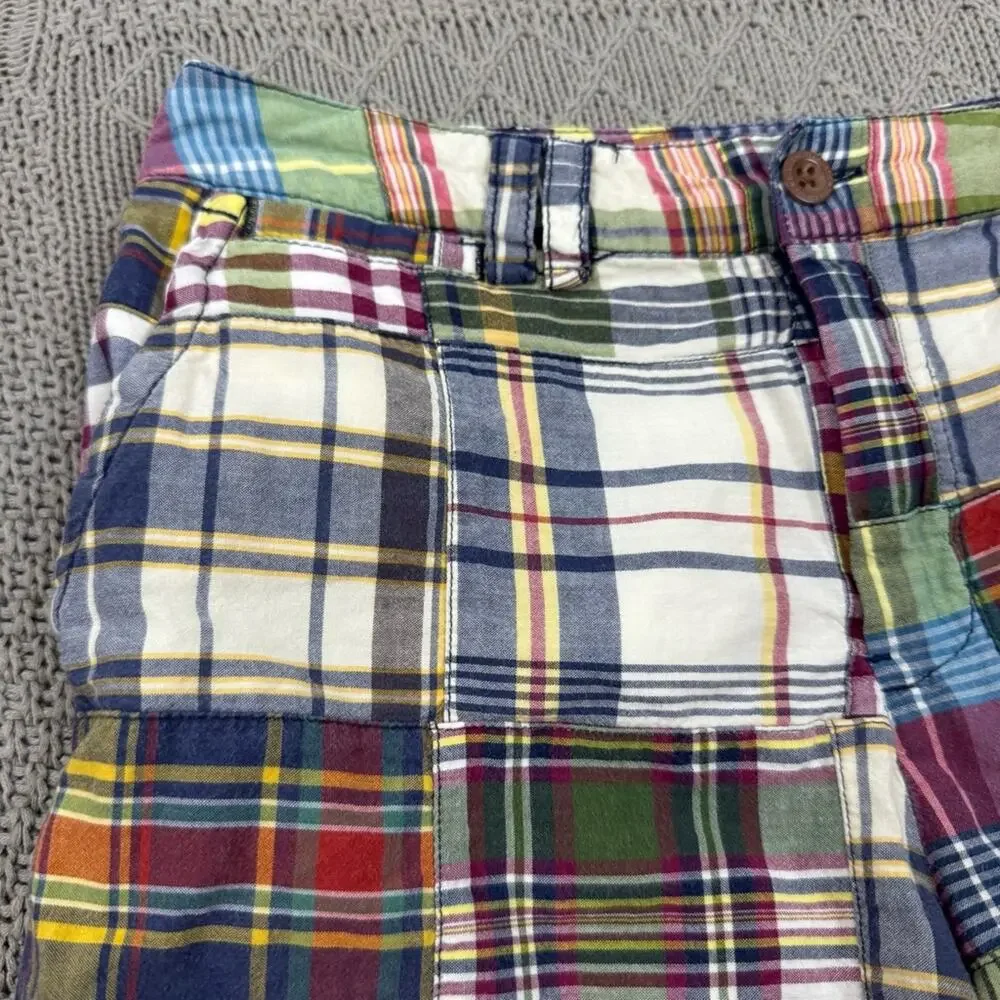 Ralph Lauren Vintage 90s Madras Patchwork Multicolor Plaid Kids Shorts ~ 12